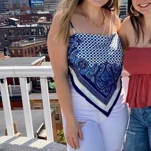 Blue pattern bandana top